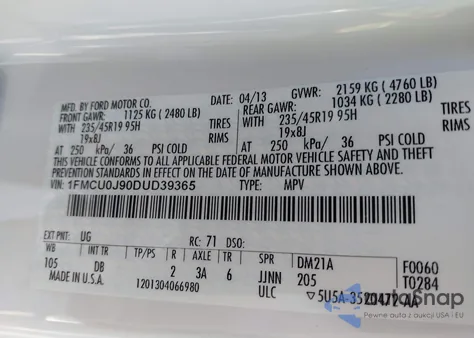 2013 Ford Escape Titanium из США, поврежденный, VIN 1FMCU0J90DUD39365